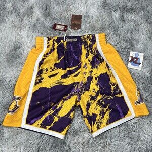 $115 NWT Mitchell & Ness Men's LA Lakers Marble Swingman Purple Gold Shorts (XL)